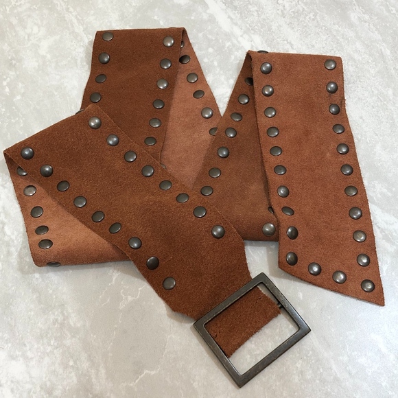 Accessories - Boho Suede Studded Belt Brown Leather Festival, OS